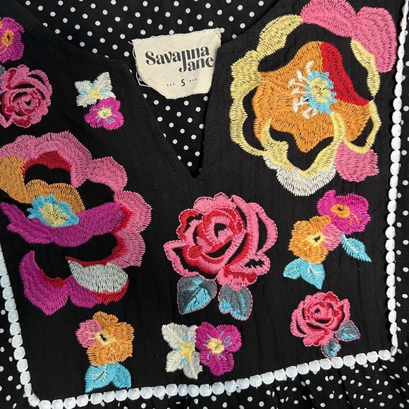 Savanna Jane Black White Pink Red Polka dot Floral Bohemian Blouse Casual Tops S - Picture 4 of 7